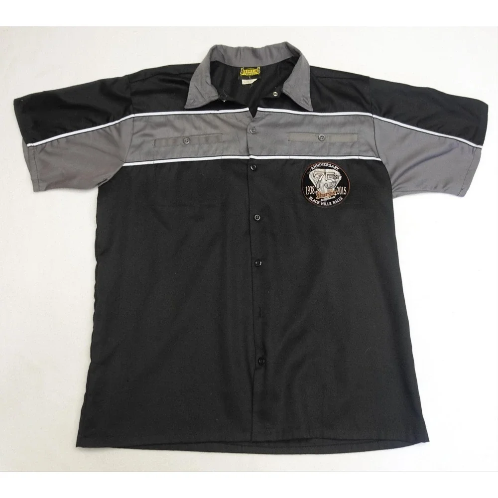 Biker Clothing Company Shirt Mens L Black Short Sleeve Button Up Sturgis Rally